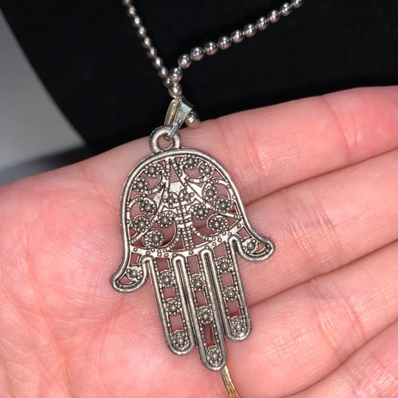 28" Ball Chain Necklace with Hamsa Pendant and Matching earrings, set - Picture 4 of 10